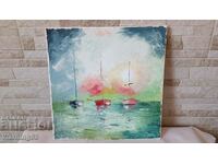 Painting "Boats" - oil paints on canvas - 30/30 cm
