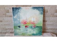 Πίνακας "Βάρκες" - λαδομπογιές σε καμβά - 30/30 cm