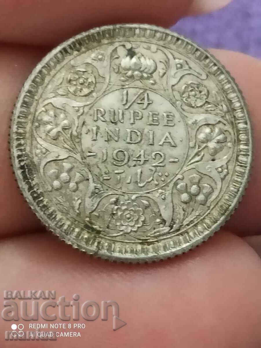 1/4 Rupee India 1942 Silver with price 50.00 BGN | € 25.56 1/4 Rupee India 1942 Silver with price 50.00 BGN | € 25.56