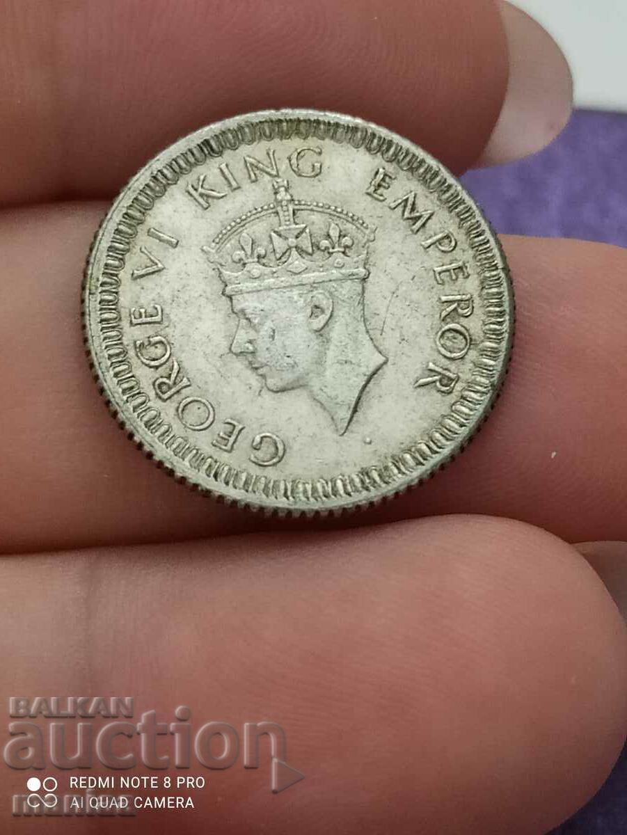 1/4 Rupee India 1942 Silver - 5 1/4 Rupee India 1942 Silver - 5