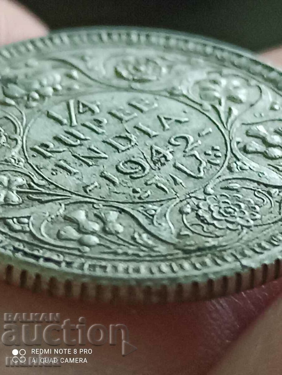 1/4 Rupee India 1942 Silver - 7 1/4 Rupee India 1942 Silver - 7