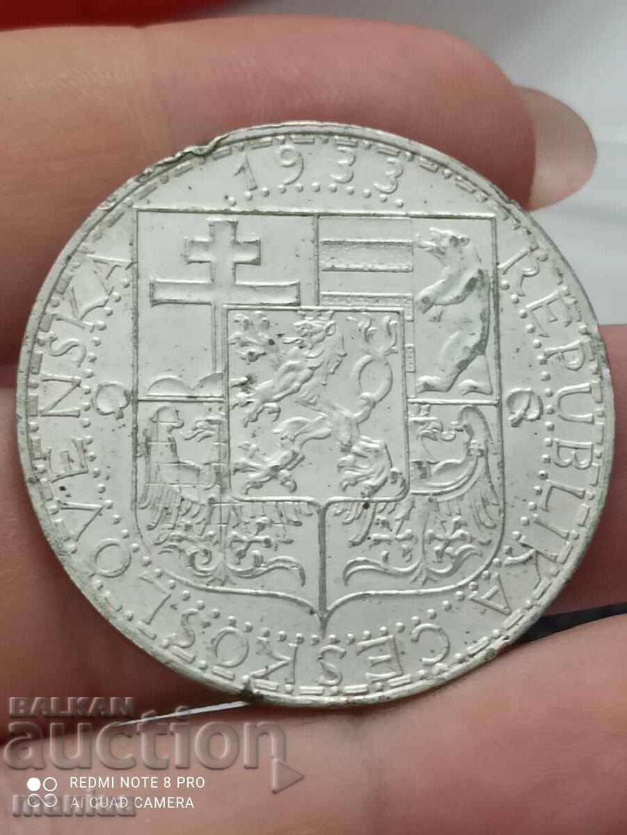 20 coroane 1933 Cehoslovacia argint