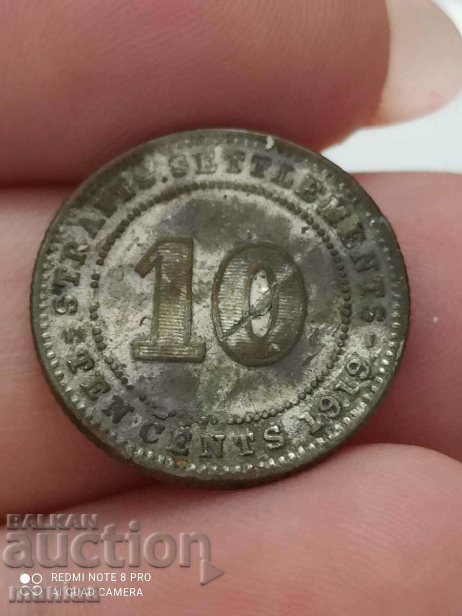 10 Cents Straits Settlements 1919, Silver