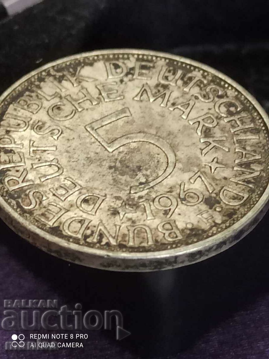 Delivery of 5 stamps 1967 silver Germany F Delivery of 5 stamps 1967 silver Germany F