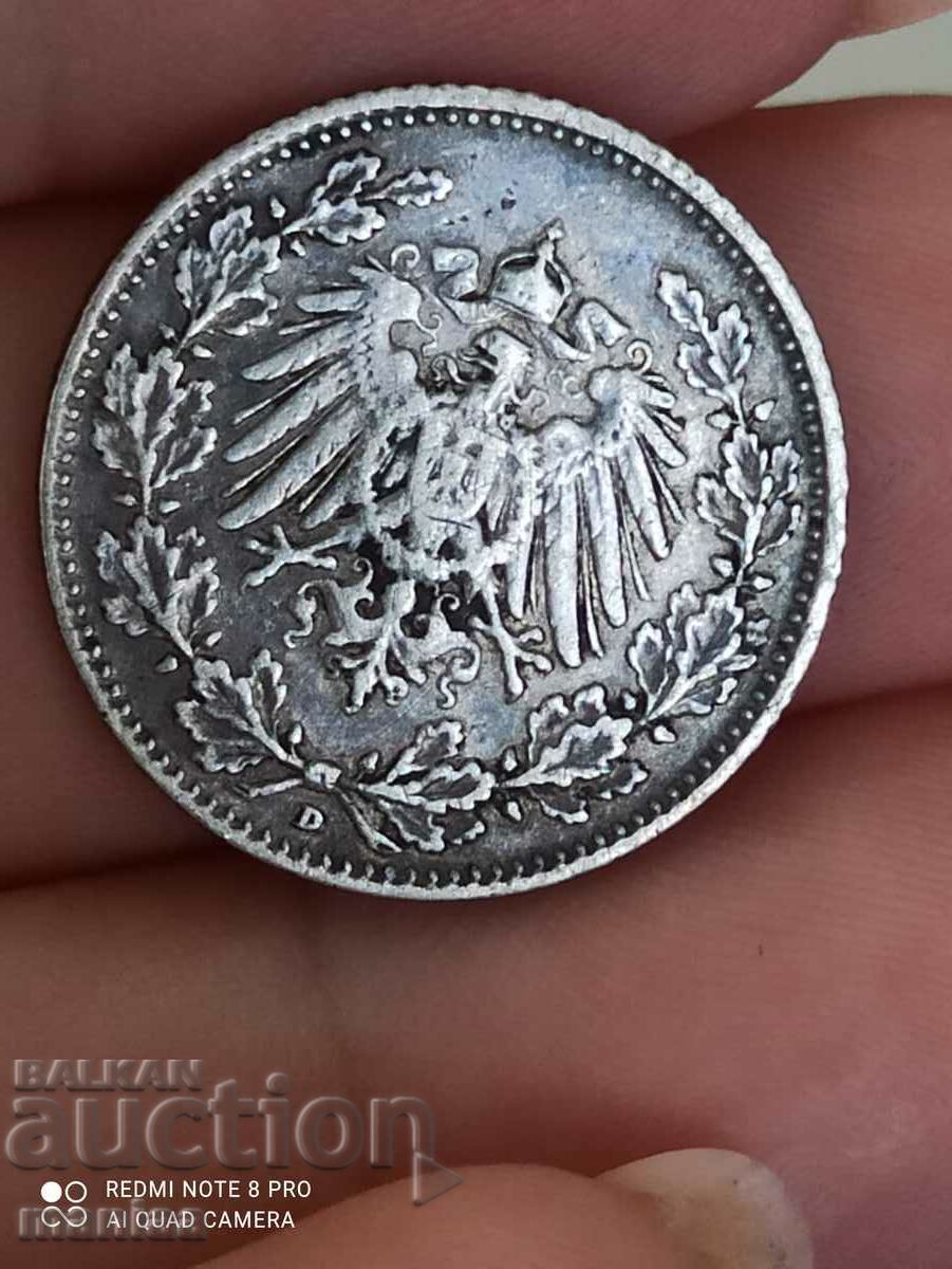 Auction 1/2 mark Germany 1914 silver D Auction 1/2 mark Germany 1914 silver D
