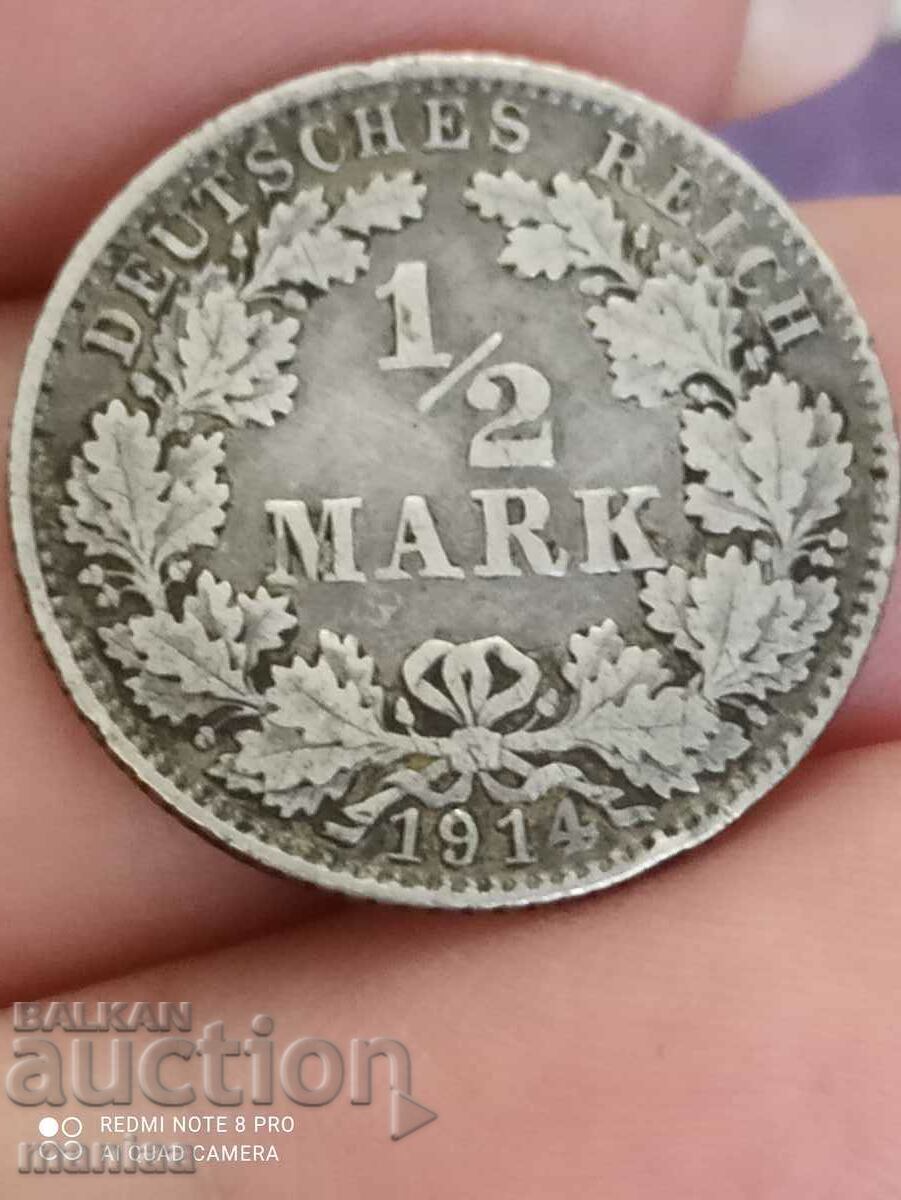 1/2 mark Germany 1914 silver D - 5 1/2 mark Germany 1914 silver D - 5