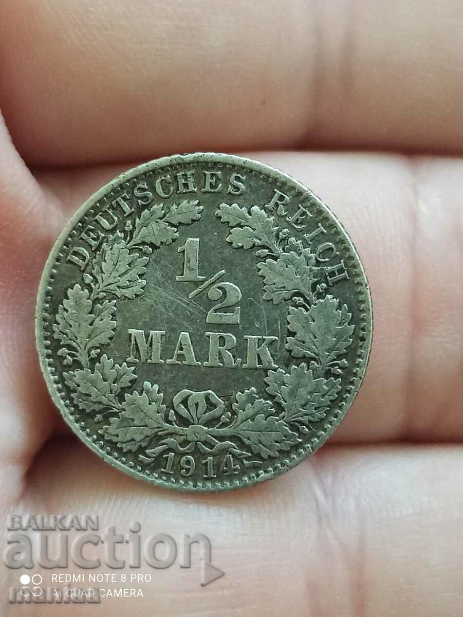 1/2 mark Germany 1914 silver D 1/2 mark Germany 1914 silver D