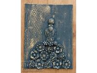 The Woman in Blue and Gold, relief structural painting. Signature