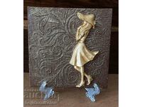 Golden girl, embossed, structural painting. Signature