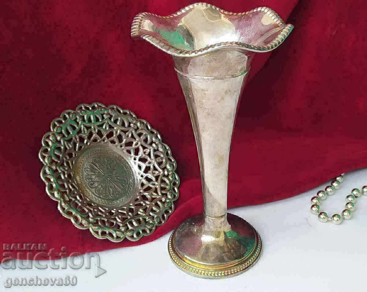 Decorative silver plated vase/plate - 5