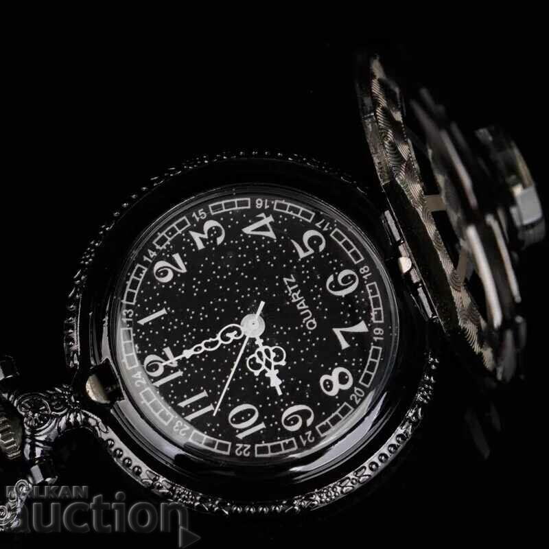 Auction  New Pocket watch black with compass white numbers numbers nice