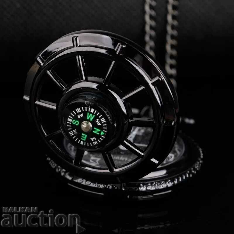 Delivery of New Pocket watch black with compass white numbers numbers nice