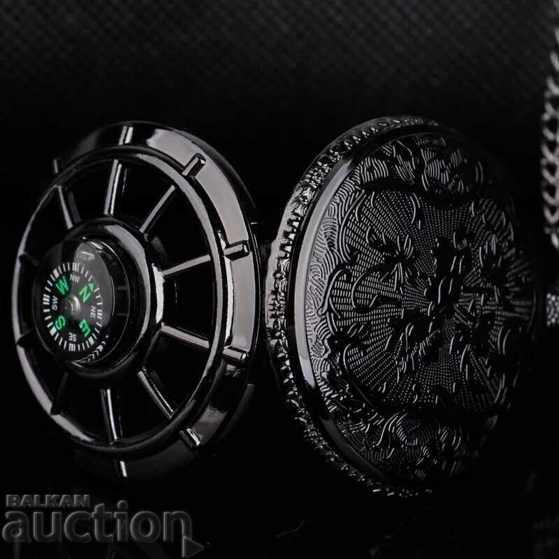 New Pocket watch black with compass white numbers numbers nice - 5