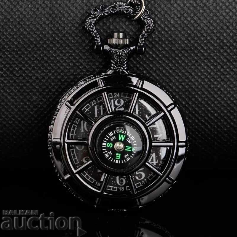 Нов Джобен часовник черен с компас бели цифри числа хубав