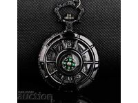 New Pocket watch black with compass white numbers numbers nice