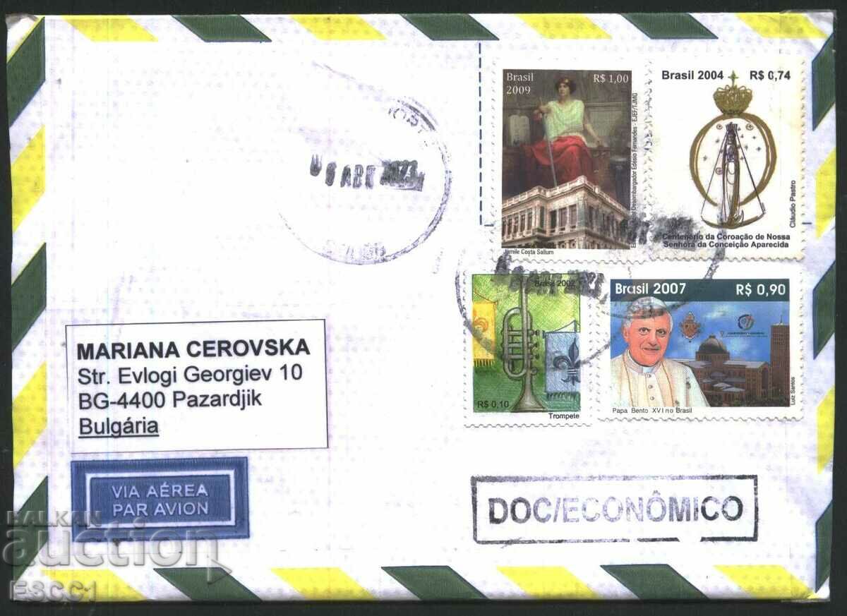 Traveled Envelope with Pope Benedict XVI 2007 Stamps from Brazil