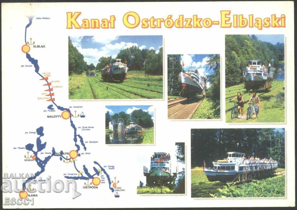 Пощенска картичка  Канал Оструда - Елблонг от Полша