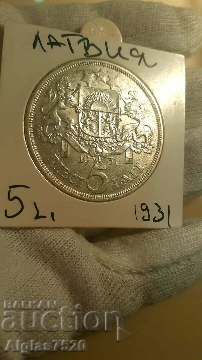 5 lats 1931/silver/Latvia/ UNC with price 100.00 BGN | € 51.13 5 lats 1931/silver/Latvia/ UNC with price 100.00 BGN | € 51.13