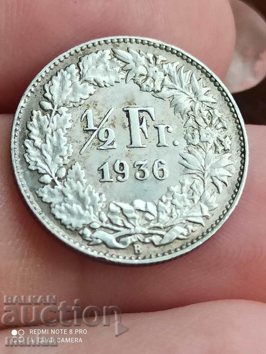 1/2 franc Switzerland 1936 letter B rare coin with price 135.00 BGN | € 69.02