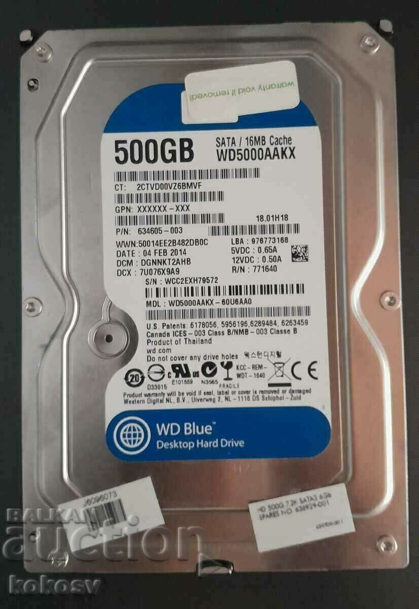Хард диск HDD 500GB / 16mb Cache WD WD5000AAKX синя серия
