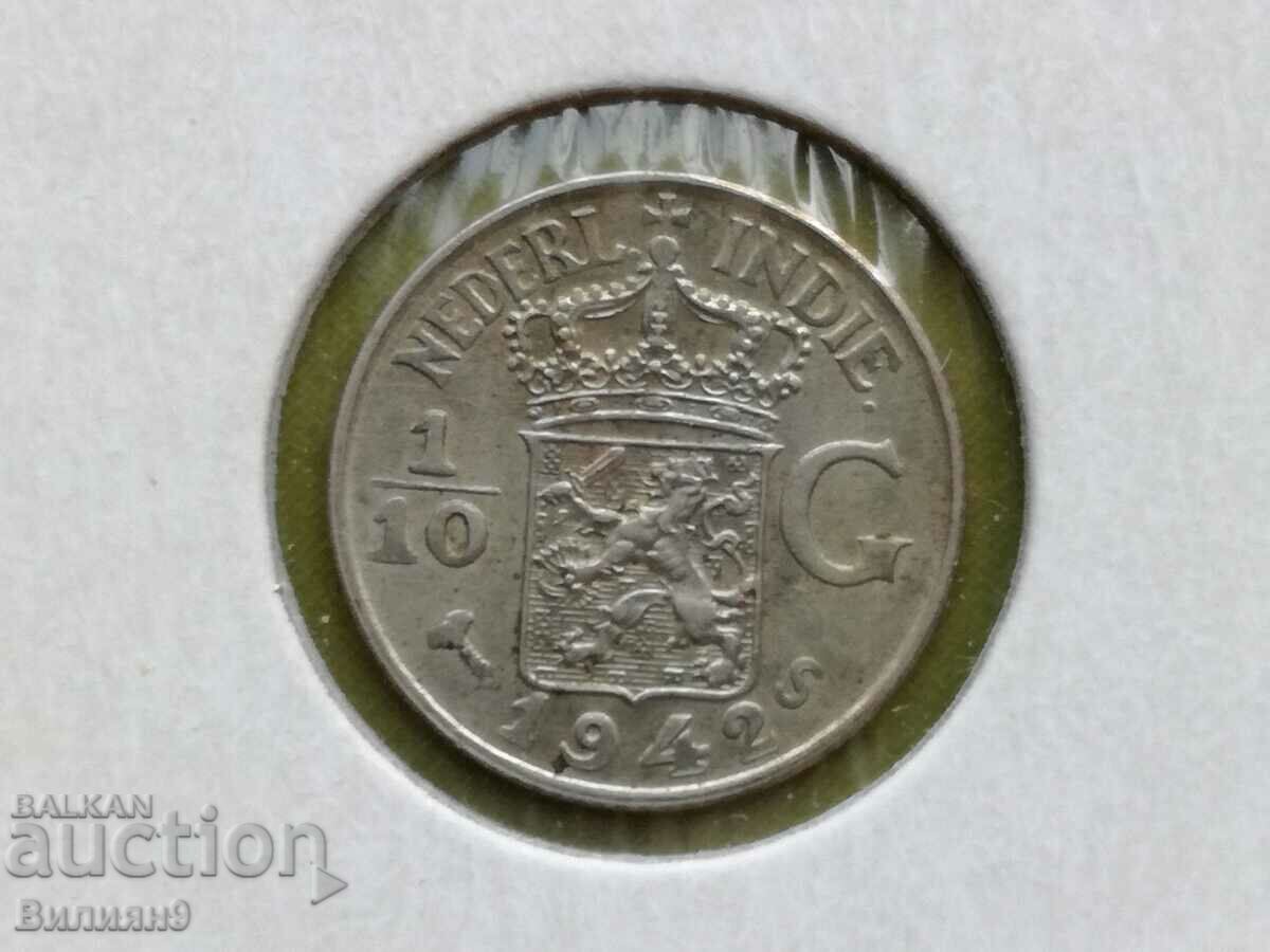 1/10 Gulden 1942 Țările de Jos Indiile de Est Argint