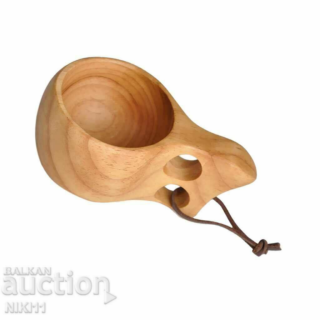 Wooden Cup Kuksa, Kuksa with two holes. Scandinavian style with price 45.00 BGN | € 23.01