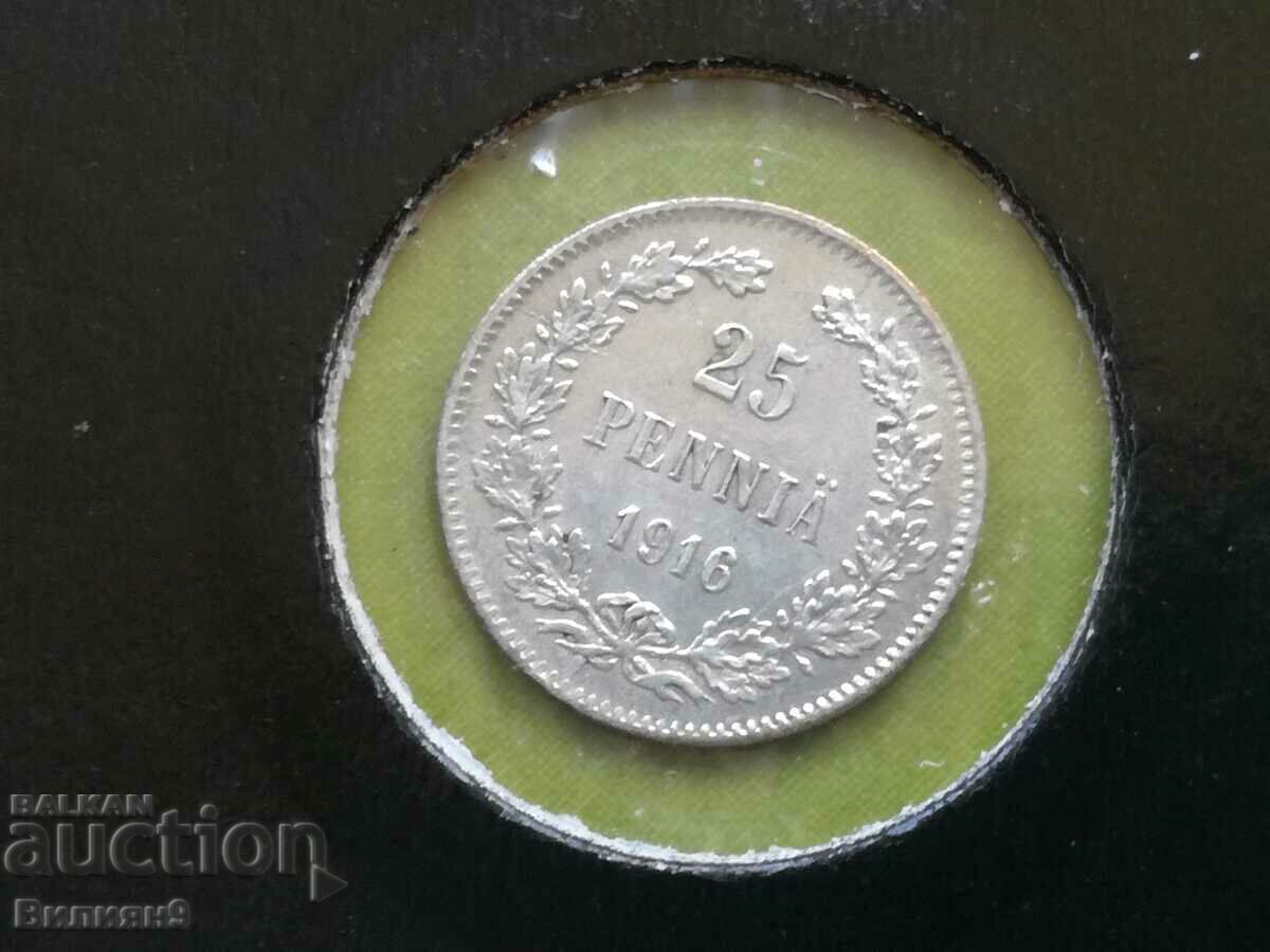25 pennies / penia / 1916 Russia for Finland Silver