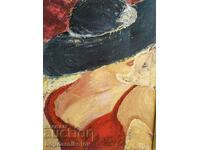 Маслена, релефна, голяма 46/56 картина "Кокетка", рамка