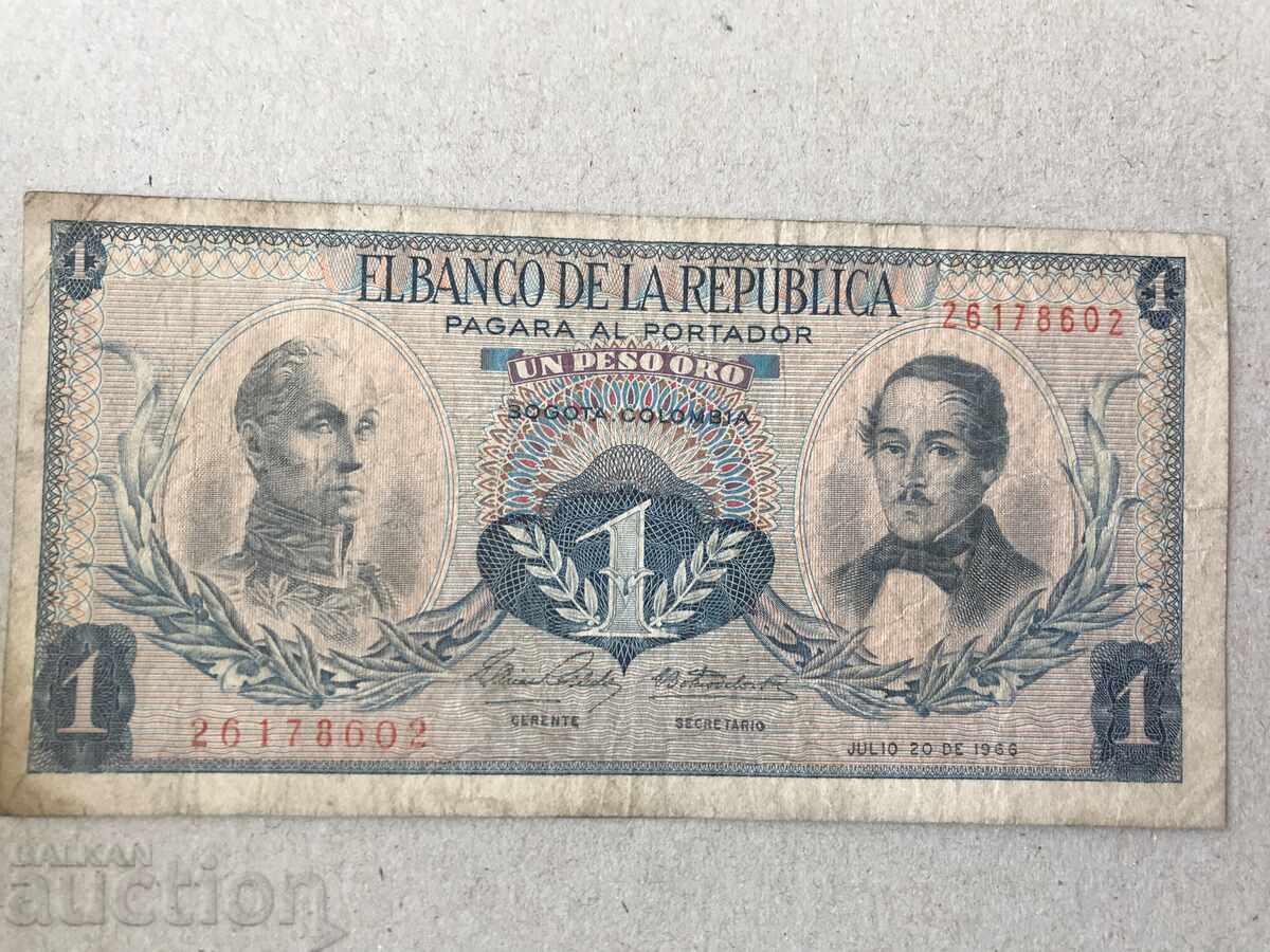 Колумбия 1 песо 1966 кондор