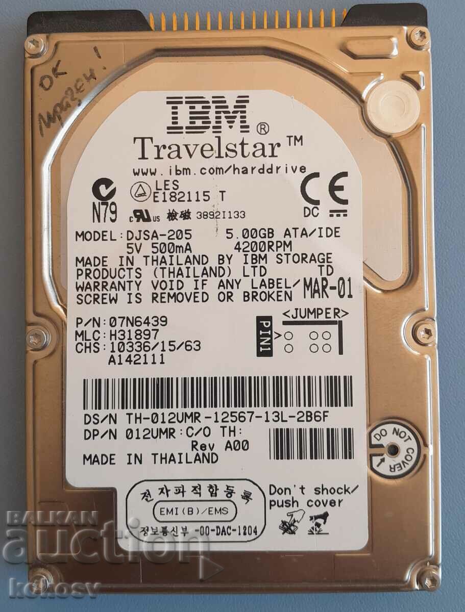 Ρετρό σκληρός δίσκος HDD IBM Travelstar DJSA-205 5GB