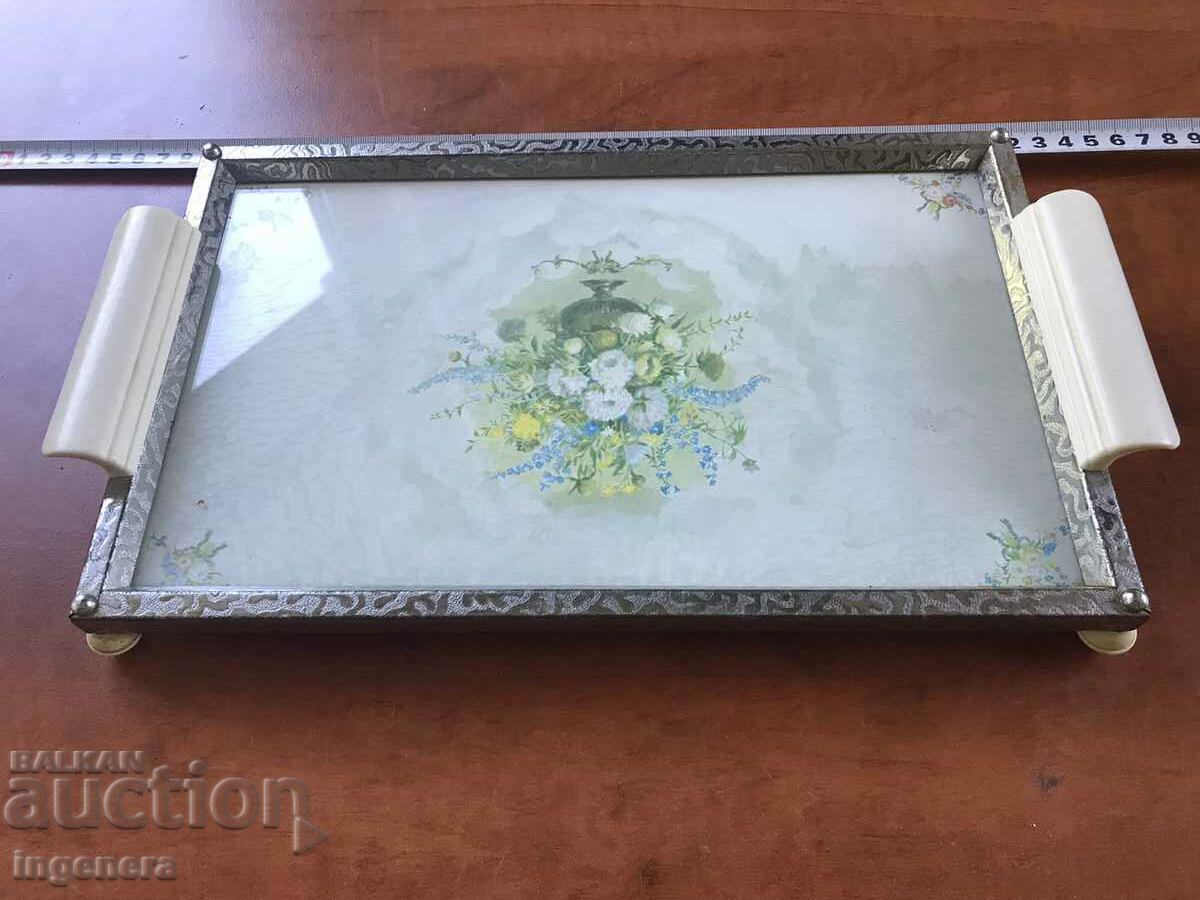 TRAY BOARD PLATO METAL GLASS PAINTED