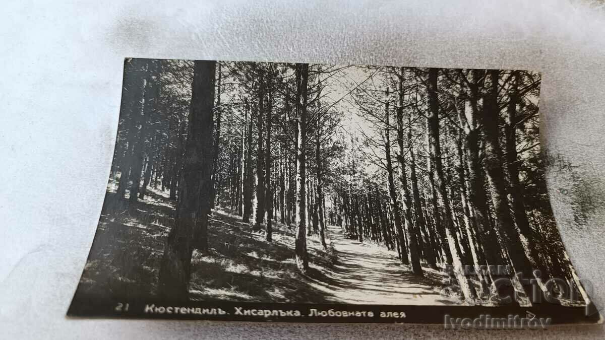 Пощенска картичка Кюстендилъ Хисарлъка Любовната алея 1933