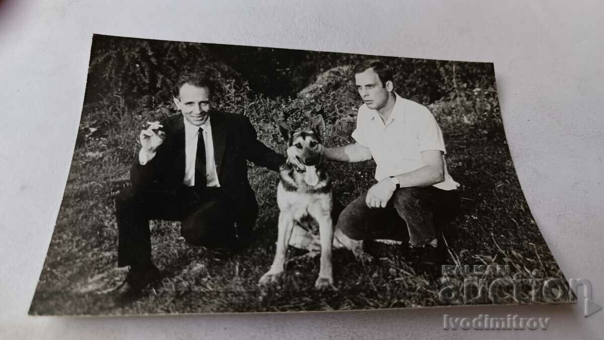 Φωτογραφία Δύο νεαροί άνδρες και ένας λύκος σκύλος