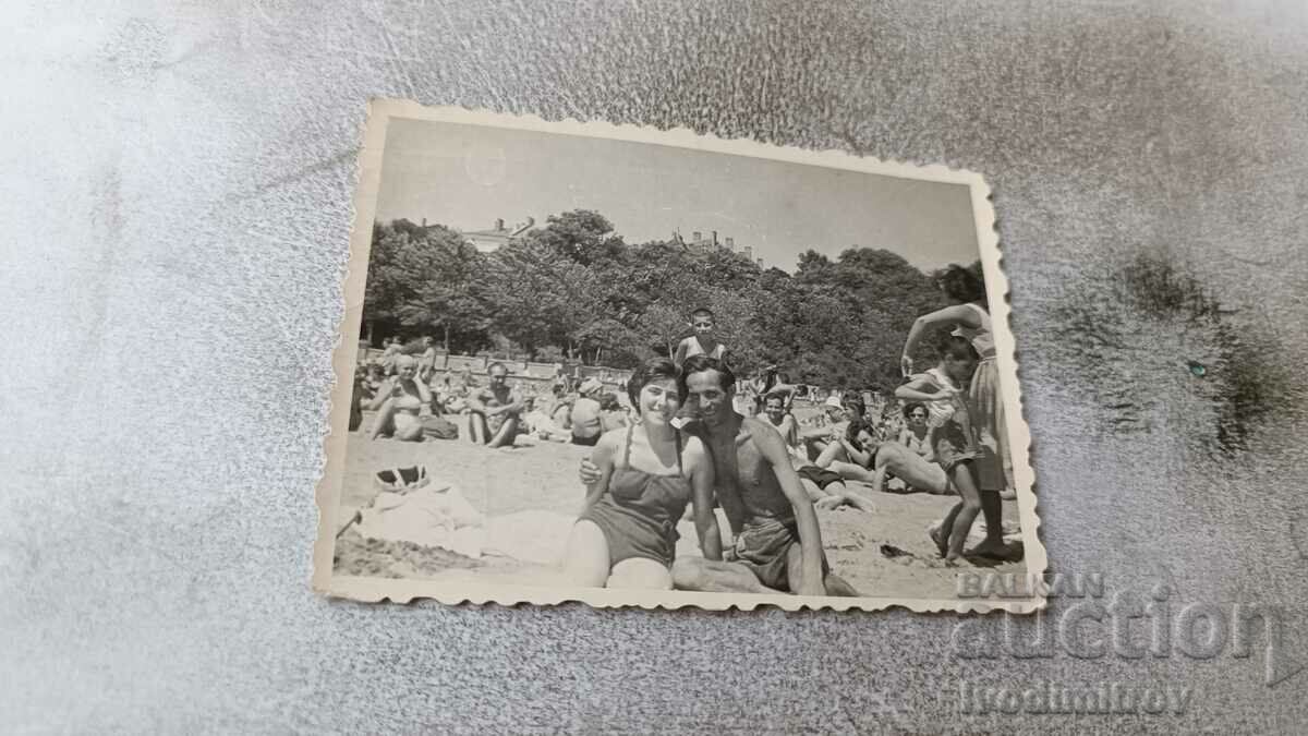 Photo Burgas Man and woman on the beach 1958