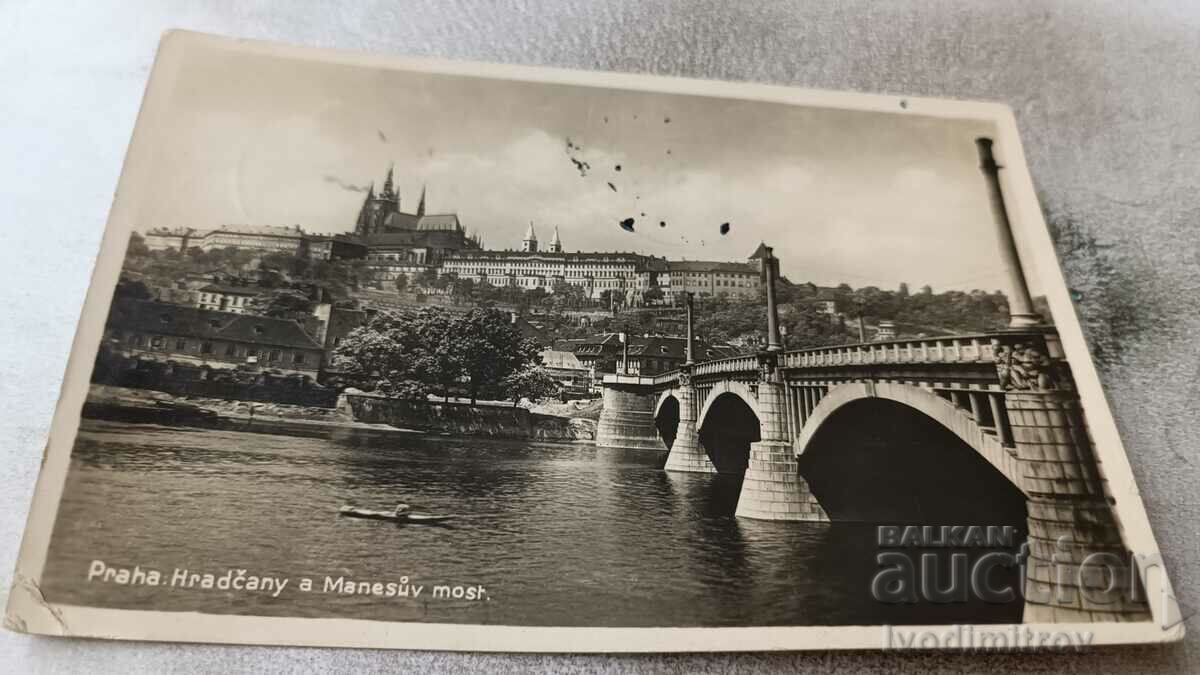Postcard Praha Hradcany a Manesuv most 1937