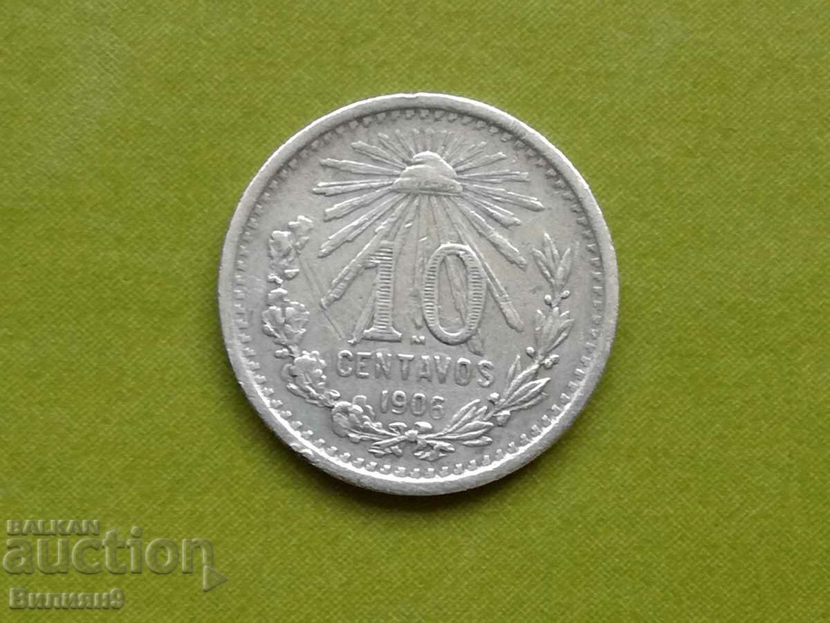 10 сентавос 1906 Мексико Сребро