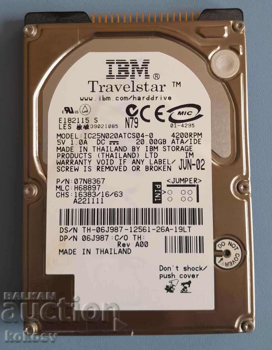 Ρετρό σκληρός δίσκος HDD 20 GB IBM IC25N020ATCS04-0