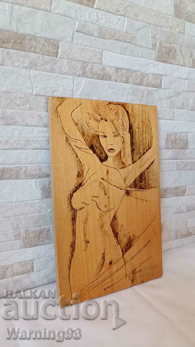 Auction Painting / wood carving - "Body" - pyrography - 33/21cm Auction Painting / wood carving - "Body" - pyrography - 33/21cm