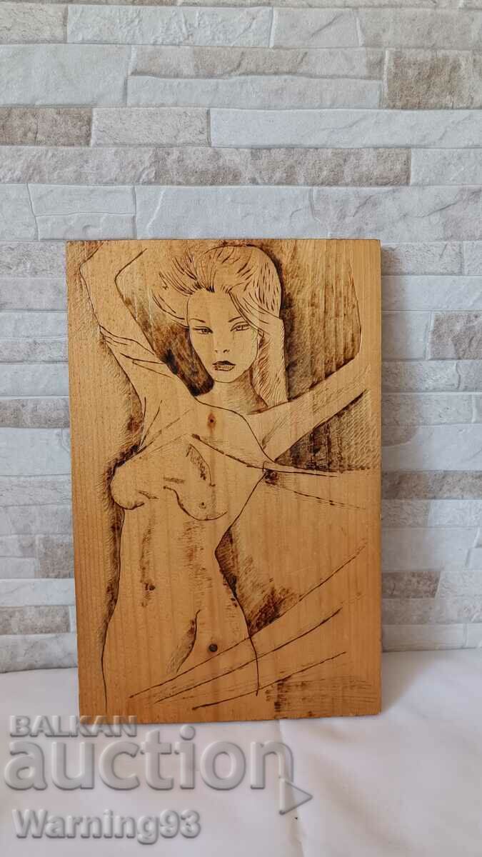 Painting / wood carving - "Body" - pyrography - 33/21cm Painting / wood carving - "Body" - pyrography - 33/21cm