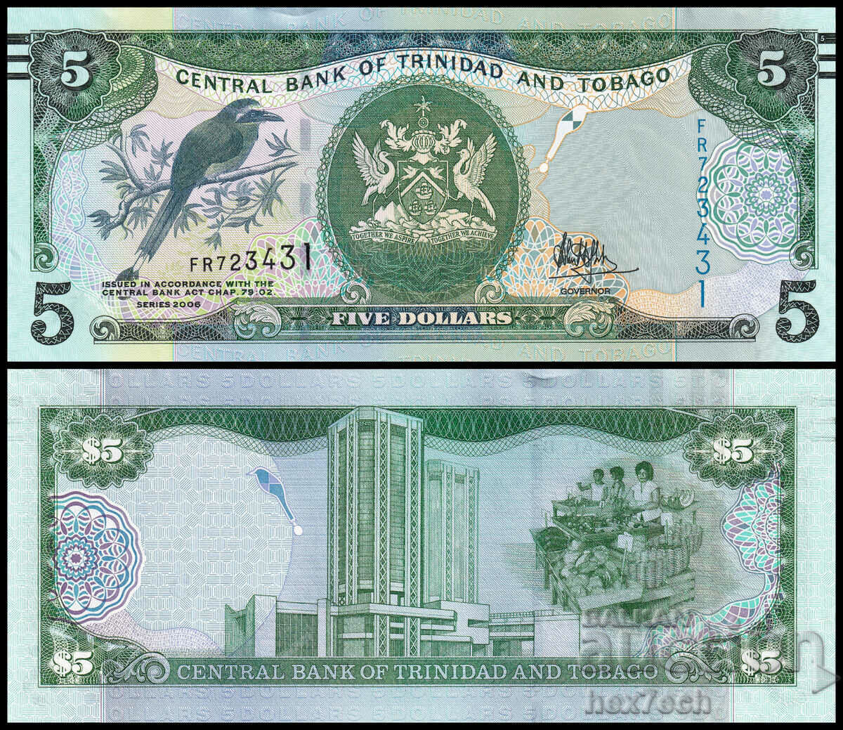 ❤️ ⭐ Trinidad și Tobago 2006 5 USD UNC nou ⭐ ❤️
