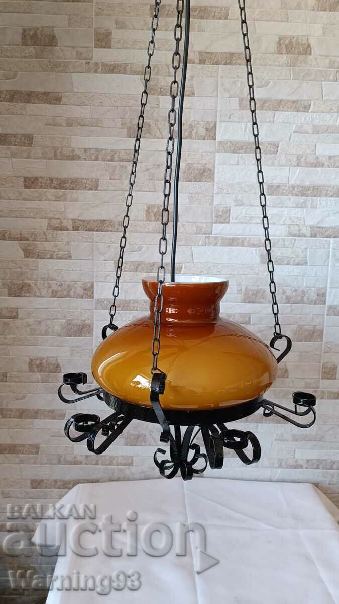 Аукцион Стар полилей от ковано желязо и стъклен плафон