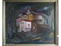 Picture, houses, church, art. Blaga, 1996