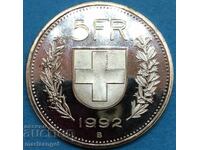 Elvetia 5 franci 1992 UNC PROOF