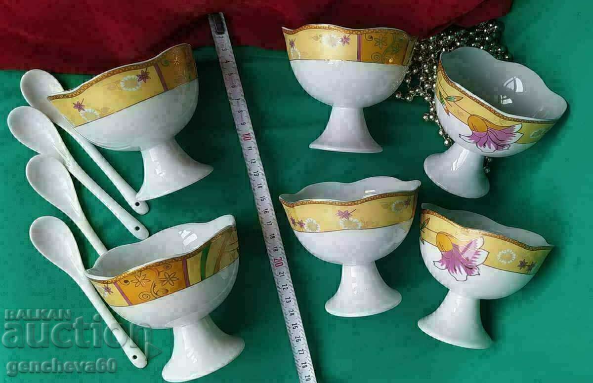 Set of porcelain ice cream cups with spoons - 5