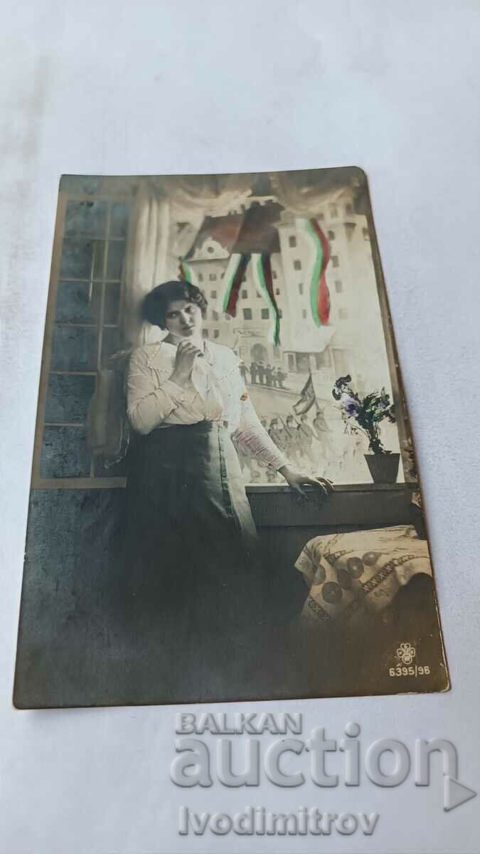 Postcard Young girl by the window 1917 Ts K