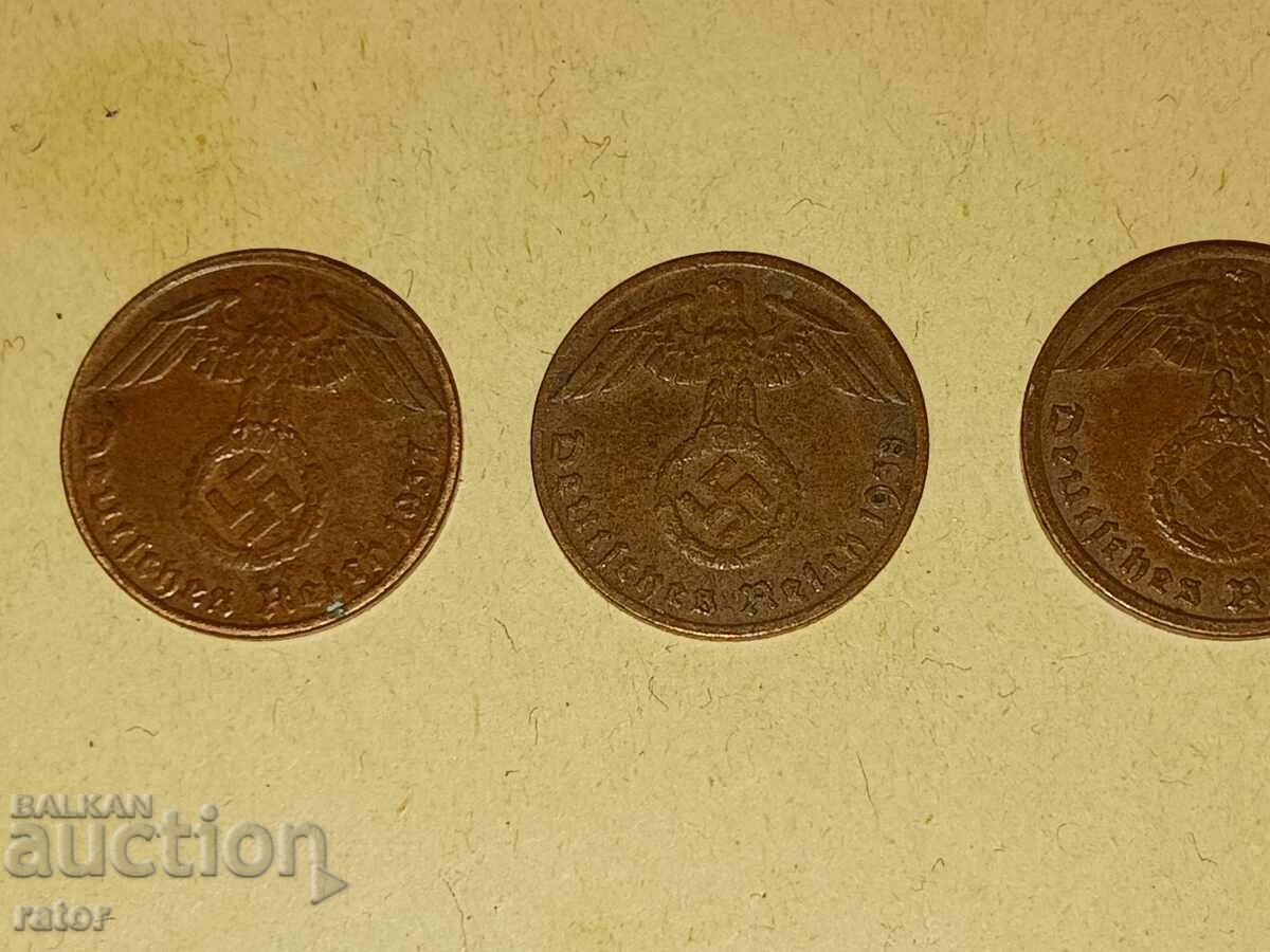 Auction 1 pfennig 1937, 1938 and 1939. Germany, Third Reich - 3 pcs Auction 1 pfennig 1937, 1938 and 1939. Germany, Third Reich - 3 pcs