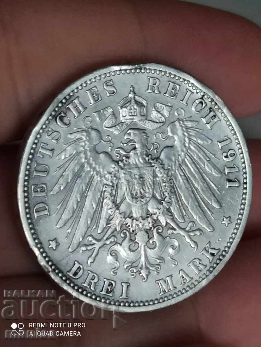 Δημοπρασία 3 γραμματόσημα 1911 Γερμανία ασήμι Δημοπρασία 3 γραμματόσημα 1911 Γερμανία ασήμι