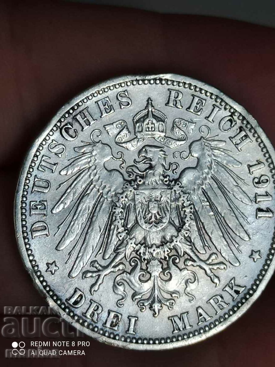 3 марки 1911 г Германия сребро