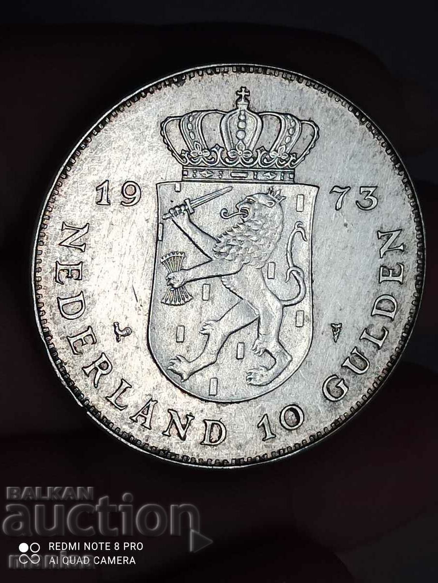10 гулдена 1973 г сребро Нидерландия