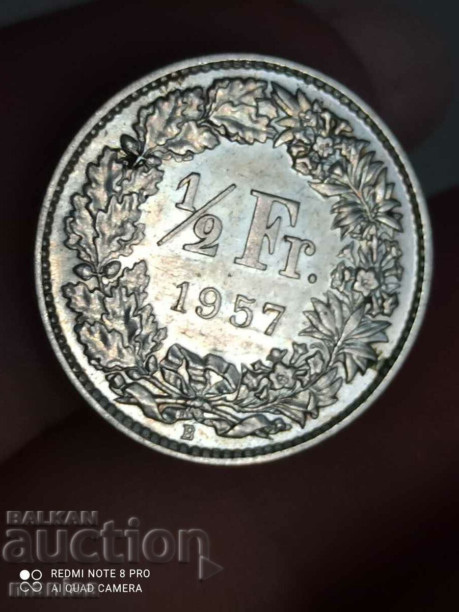 1/2 Franc Swiss Unc Silver 1957 1/2 Franc Swiss Unc Silver 1957